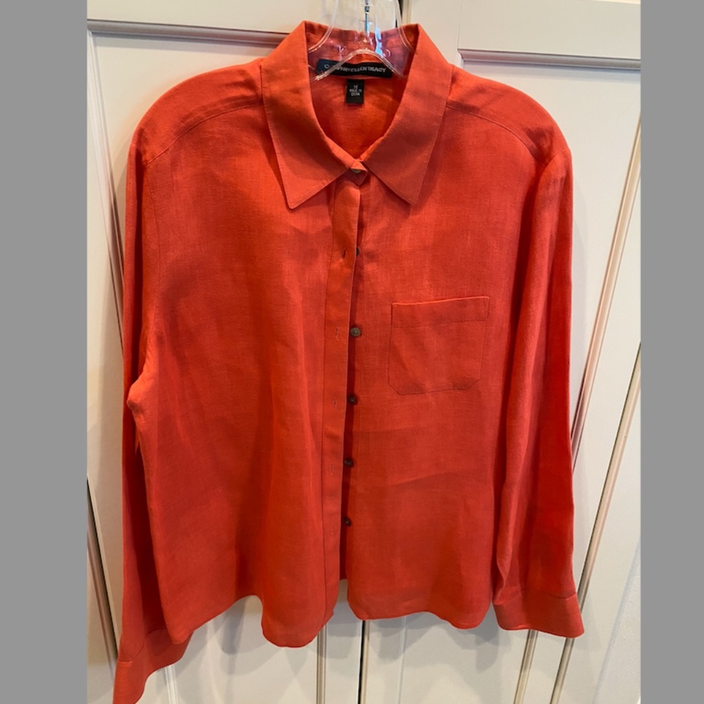 Ellen Tracy Linen Button Down Blouse, 16